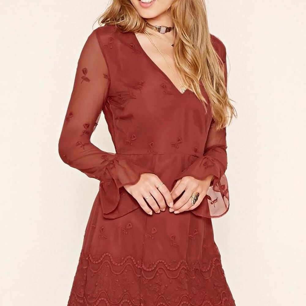 Boho Whimsy NWT Forever 21 Burgundy Fall mesh dress Medium | Autumn coquette